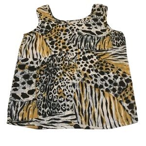 Jordan (RN 64138) Mixed Animal Print Sleeveless Blouse M Sheer Leopard Zebra